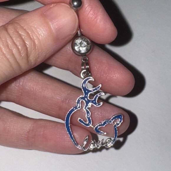 Navy Blue Buck and Doe Love Browning Dangle Belly Ring - Picture 11 of 16